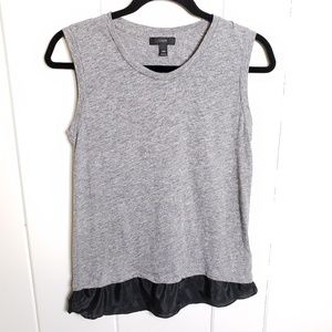 J Crew Grey Sleeveless Top Black Satin Ruffle Trim